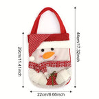1 Set Christmas Themed Fabric Gift Bags with Cartoon Designs - Santa, Snowman, Reindeer - Holiday Candy and Apple Tote with Flap Lid for Festive Party Decor, Perfect Christmas Gift Bags, Polyester Fiber, No Feathers, Battery- House Of Avana