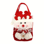 1 Set Christmas Themed Fabric Gift Bags with Cartoon Designs - Santa, Snowman, Reindeer - Holiday Candy and Apple Tote with Flap Lid for Festive Party Decor, Perfect Christmas Gift Bags, Polyester Fiber, No Feathers, Battery- House Of Avana