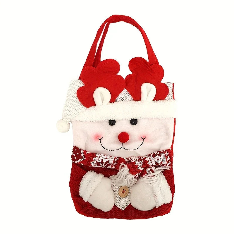 1 Set Christmas Themed Fabric Gift Bags with Cartoon Designs - Santa, Snowman, Reindeer - Holiday Candy and Apple Tote with Flap Lid for Festive Party Decor, Perfect Christmas Gift Bags, Polyester Fiber, No Feathers, Battery- House Of Avana
