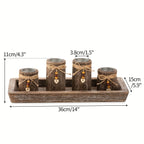 1 Set Farmhouse Boho Paulownia Wood Holder Centerpiece - Large Tray with 4-Tealight Holders, Beaded Accent Table Decor for Coffee Table, Mantle, Weddings, Rustic Bohemian Multi-Functional Decorative Tray ( Fits Flameless, Non House Of Avana