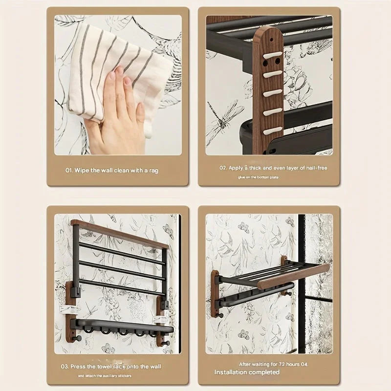 1-Tier No-Drill Wall-Mounted Bathroom Corner Shelf - High-Grade Walnut & Space Aluminum, Strong Load-Bearing Storage Rack for Stylish Organization, Bathroom Organizers And Storage House Of Avana