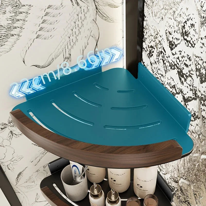 1-Tier No-Drill Wall-Mounted Bathroom Corner Shelf - High-Grade Walnut & Space Aluminum, Strong Load-Bearing Storage Rack for Stylish Organization, Bathroom Organizers And Storage House Of Avana