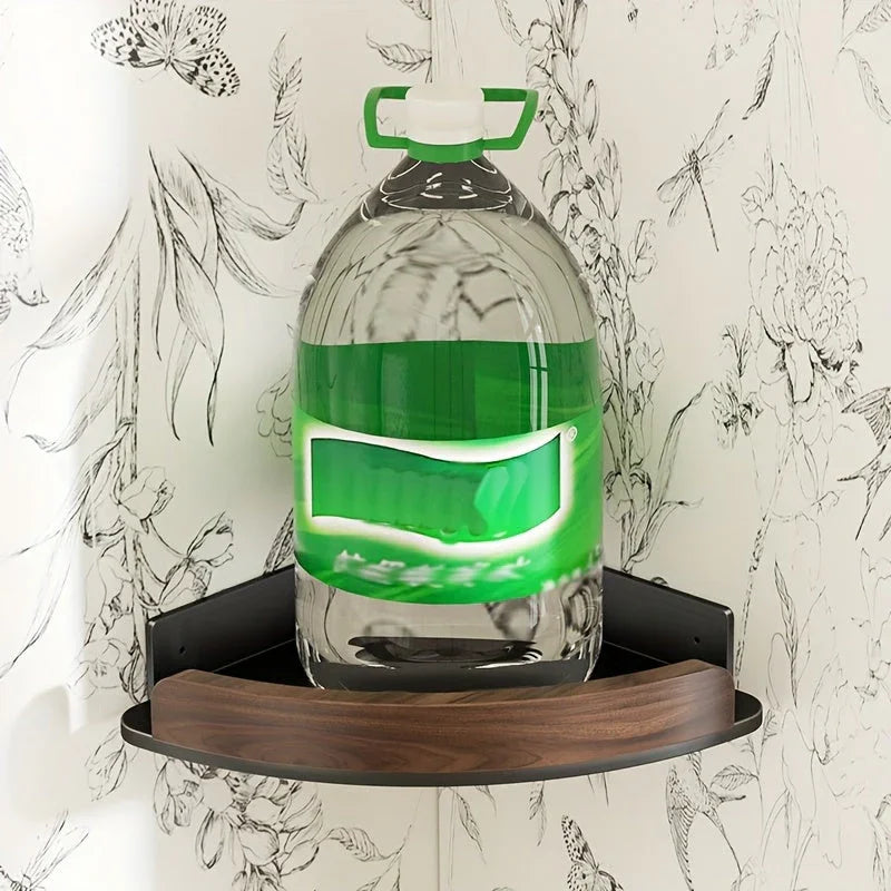 1-Tier No-Drill Wall-Mounted Bathroom Corner Shelf - High-Grade Walnut & Space Aluminum, Strong Load-Bearing Storage Rack for Stylish Organization, Bathroom Organizers And Storage House Of Avana