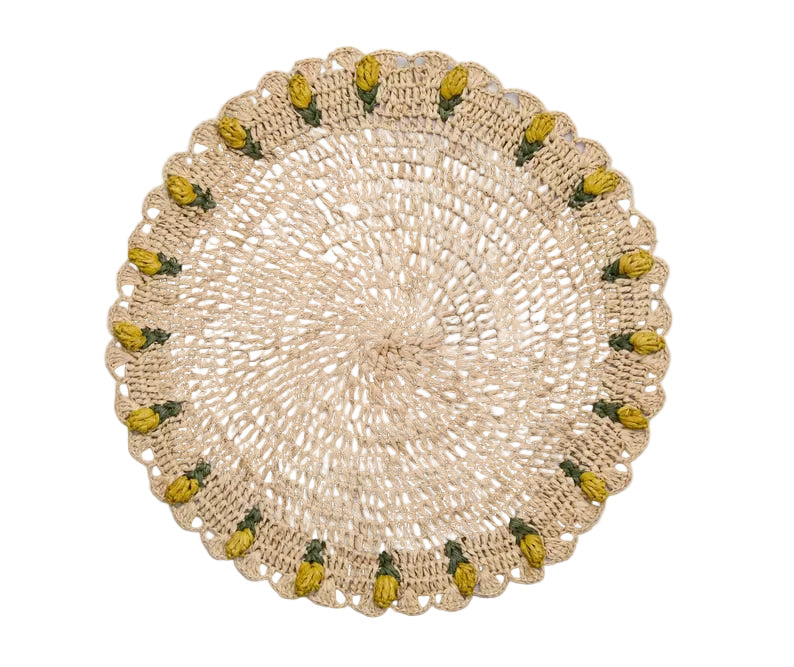 Handmade Tulip Placemat – Raffia Crochet Floral Table Mat – Spring & Easter Table Decor – Artisan Tableware – Boho Dining Accent