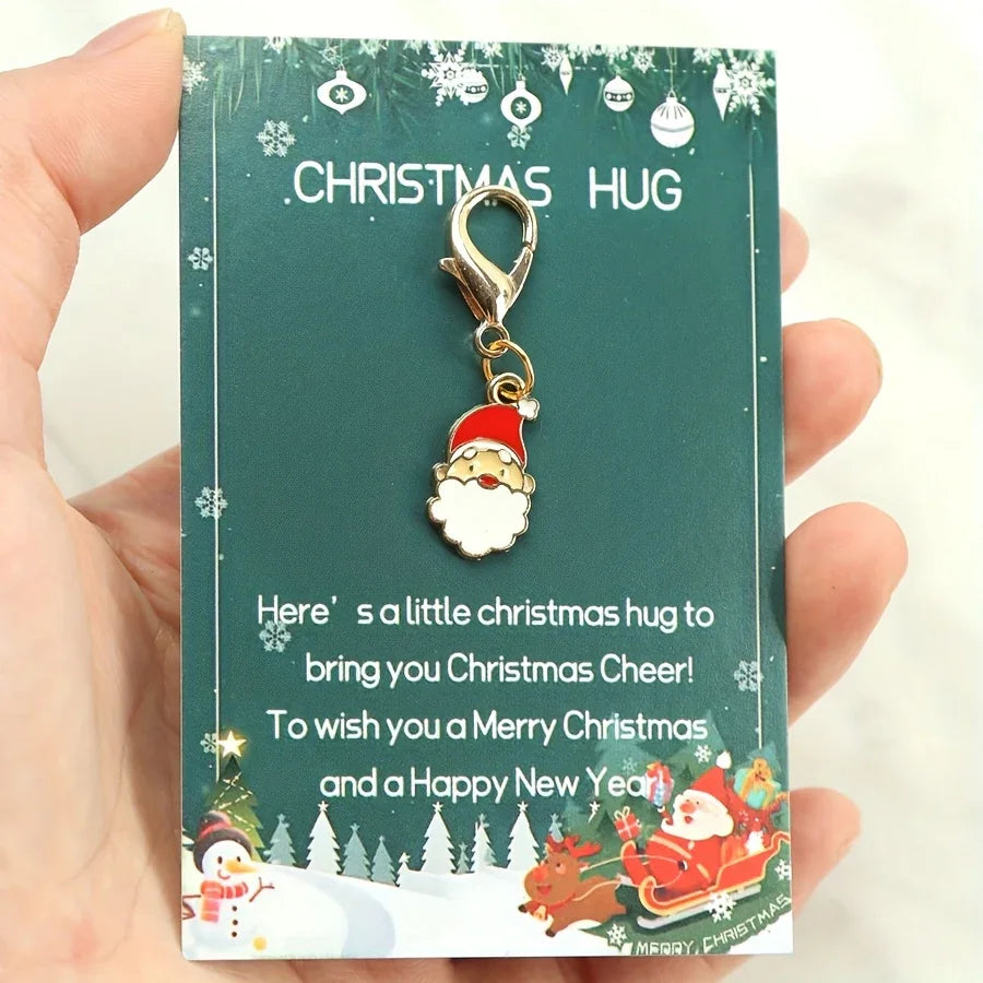 10 Christmas Themed Keychains, with Designs of Santa Claus, Snowman, Gingerbread Man, Bells, Reindeer, Etc., with Christmas Hug Greeting Card Blessings. This Is a Small Christmas Hug, Suitable As a Holiday Gift for Relatives House Of Avana