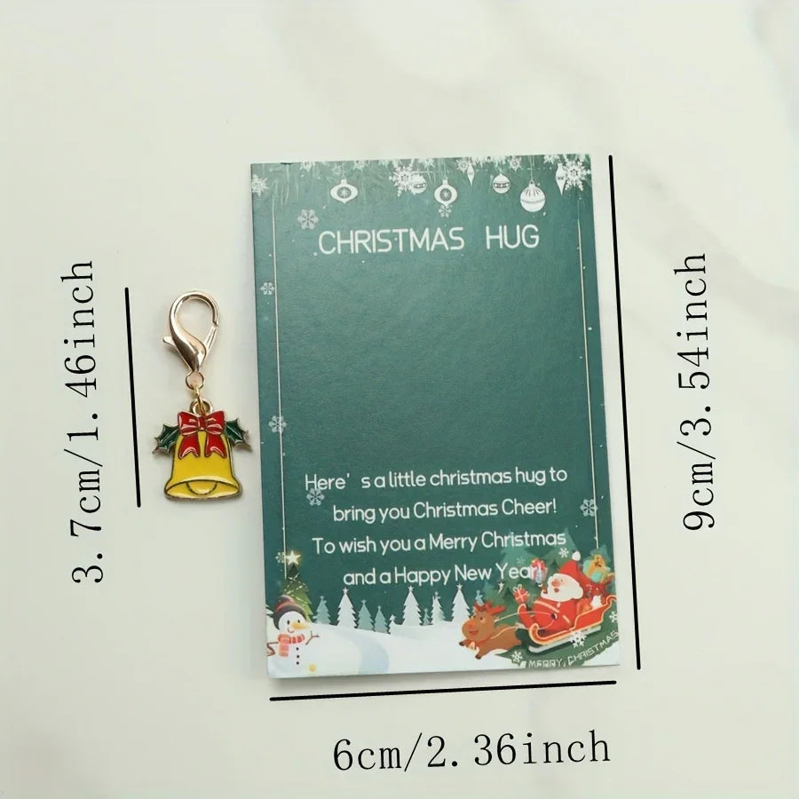 10 Christmas Themed Keychains, with Designs of Santa Claus, Snowman, Gingerbread Man, Bells, Reindeer, Etc., with Christmas Hug Greeting Card Blessings. This Is a Small Christmas Hug, Suitable As a Holiday Gift for Relatives House Of Avana