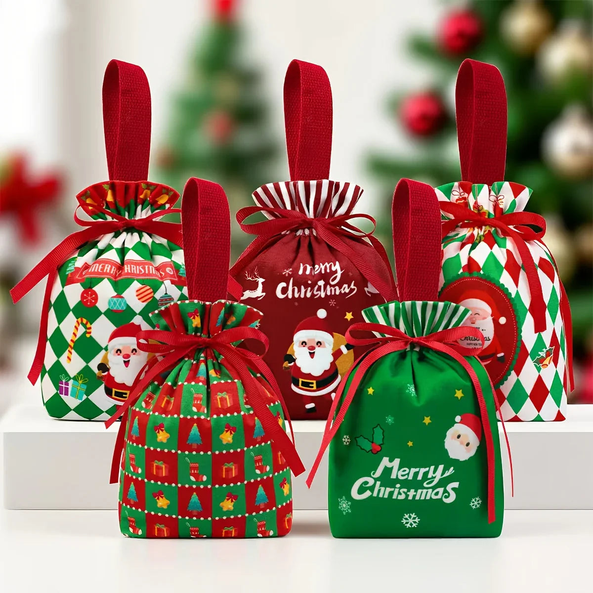 10-Pack Christmas Velvet Gift Bags with Drawstring Closure - Elegant Red, Green, Golden, White, Black, - Reusable Party Favor Bags for Candy, Jewelry, Wedding, Baby Shower, Christmas - Luxury Holiday Treat Bags for Gift Wrapp House Of Avana