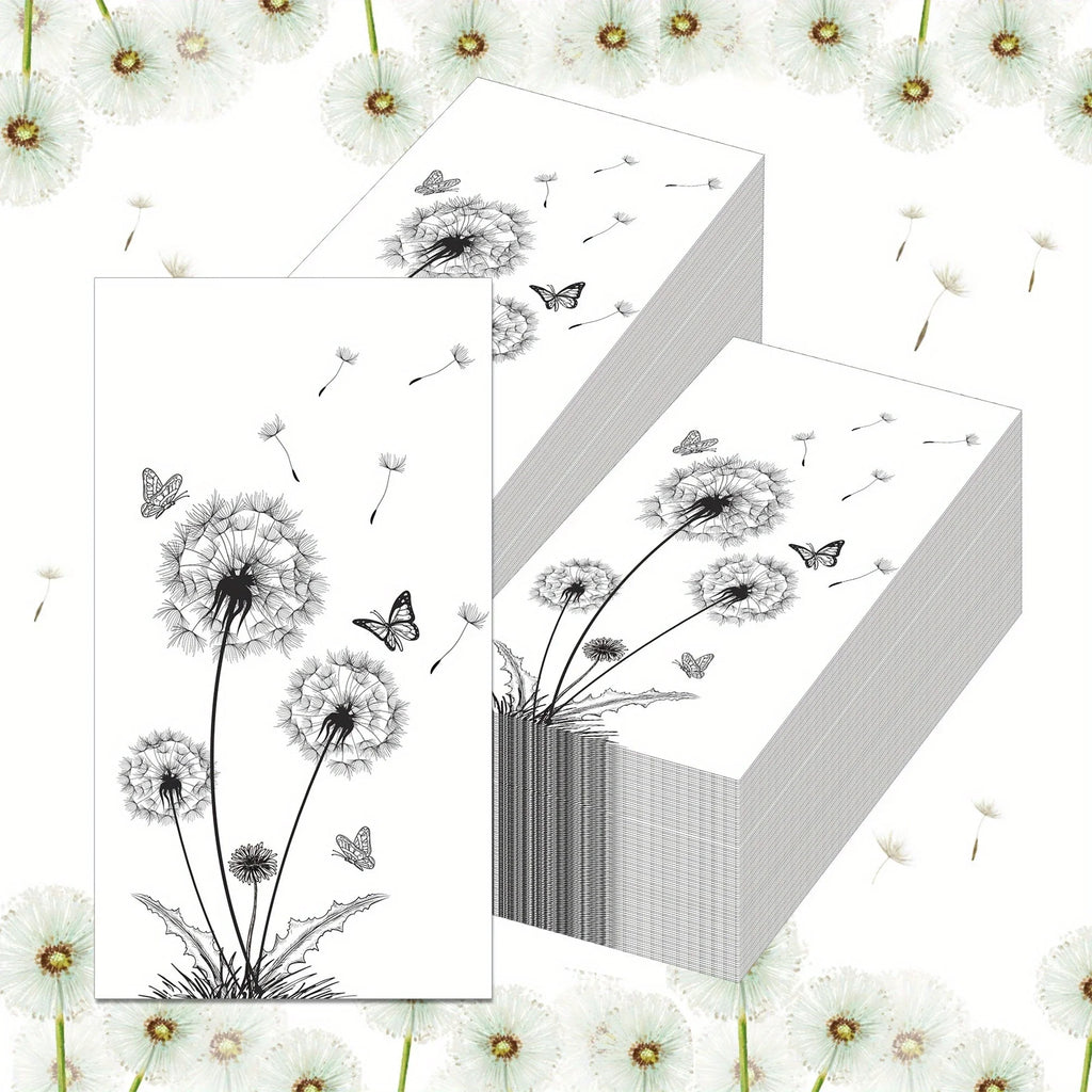 100 Count Elegant Black & White Dandelion & Butterfly Design Disposable Paper Guest Napkins - High-Quality Decorative Party Dinner Lunch Kitchen Bathroom Hand Towels for Weddings, Birthdays, Events, Event Napkins | Dandelion - House Of Avana