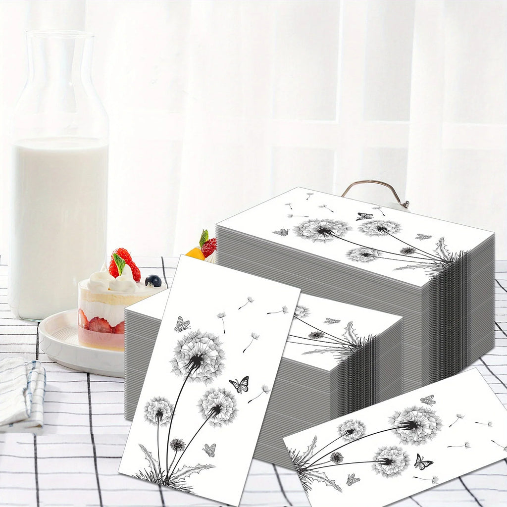 100 Count Elegant Black & White Dandelion & Butterfly Design Disposable Paper Guest Napkins - High-Quality Decorative Party Dinner Lunch Kitchen Bathroom Hand Towels for Weddings, Birthdays, Events, Event Napkins | Dandelion - House Of Avana