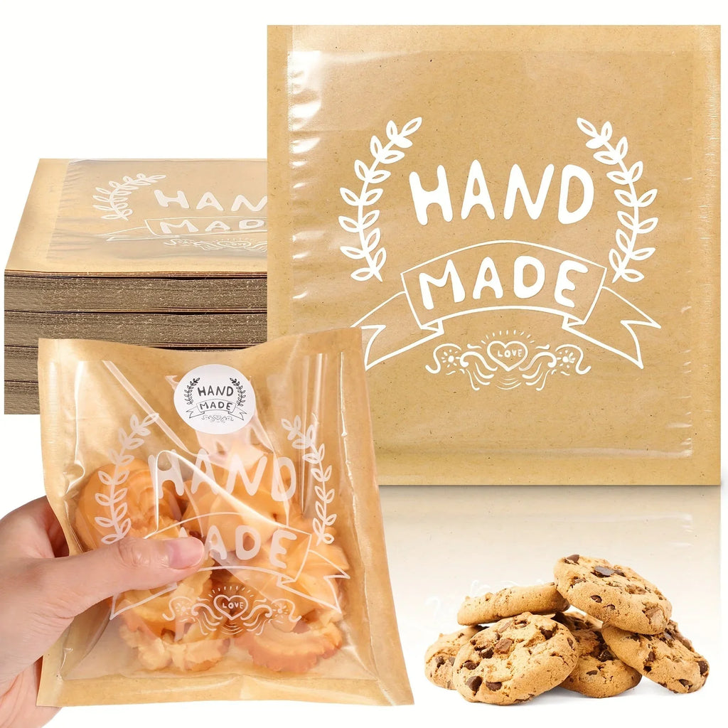 100 Small Kraft Paper Bakery Bags with Clear Window & Handmade Stickers - Brown Treat Bags for Cookies, Chocolates, Donuts, Bread, Sandwiches - Party Favors, Events, Bakeries, Cookie Bags, Event Giveaways, Rustic Packaging, P - House Of Avana