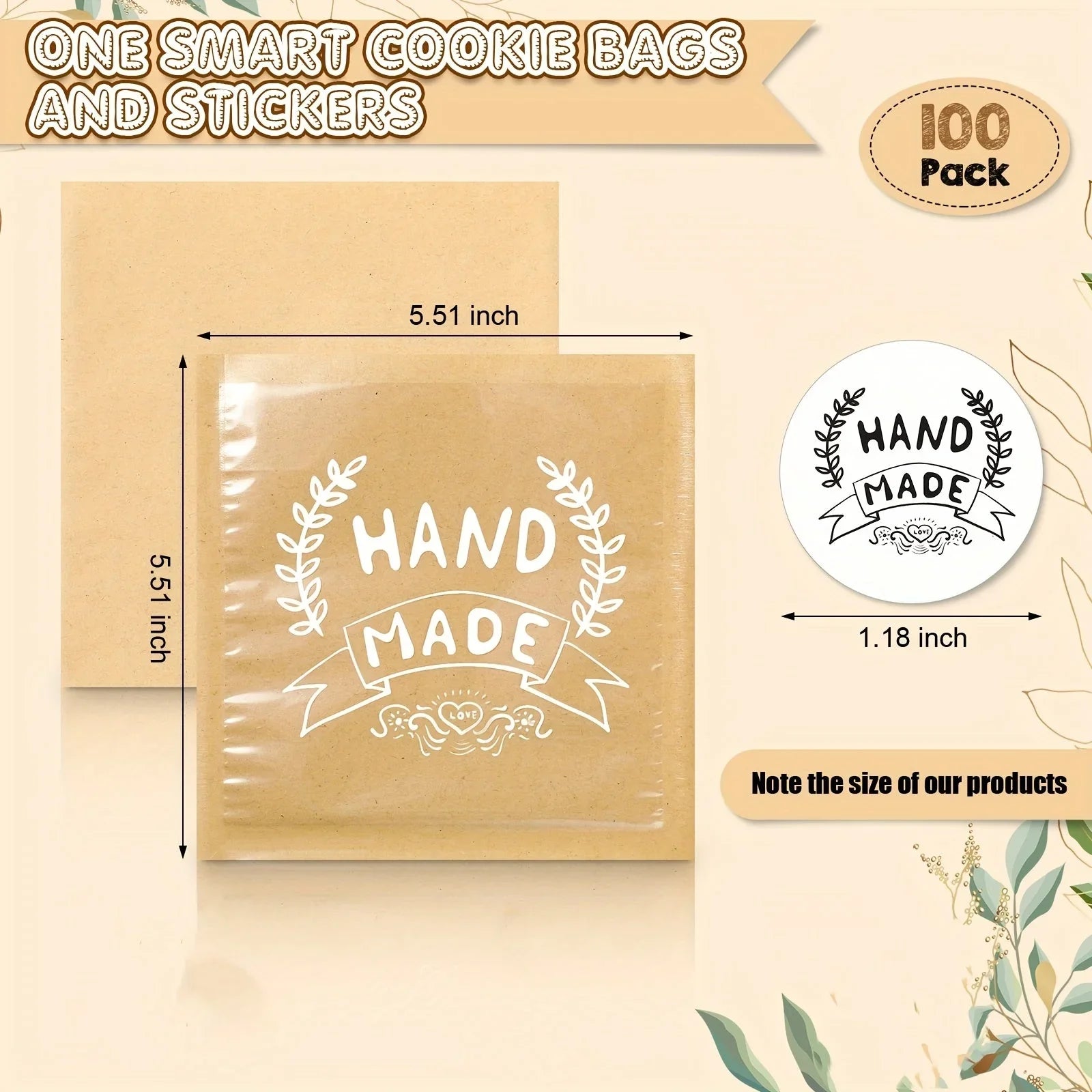 100 Small Kraft Paper Bakery Bags with Clear Window & Handmade Stickers - Brown Treat Bags for Cookies, Chocolates, Donuts, Bread, Sandwiches - Party Favors, Events, Bakeries, Cookie Bags, Event Giveaways, Rustic Packaging, P - House Of Avana