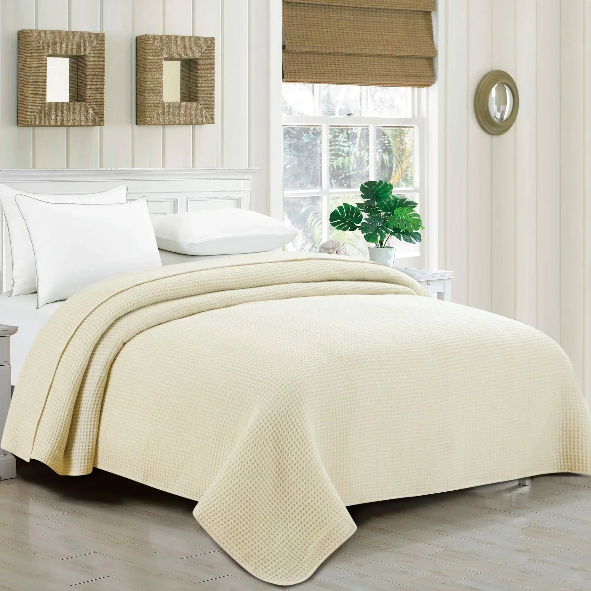 100% Merino Wool Waffle Weave Blanket, angled view - House Of Avana