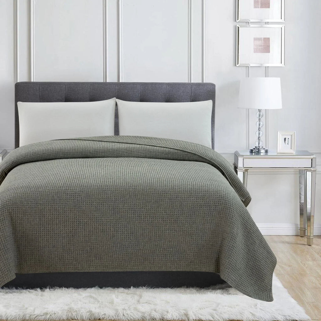100% Merino Wool Waffle Weave Blanket, angled view - House Of Avana