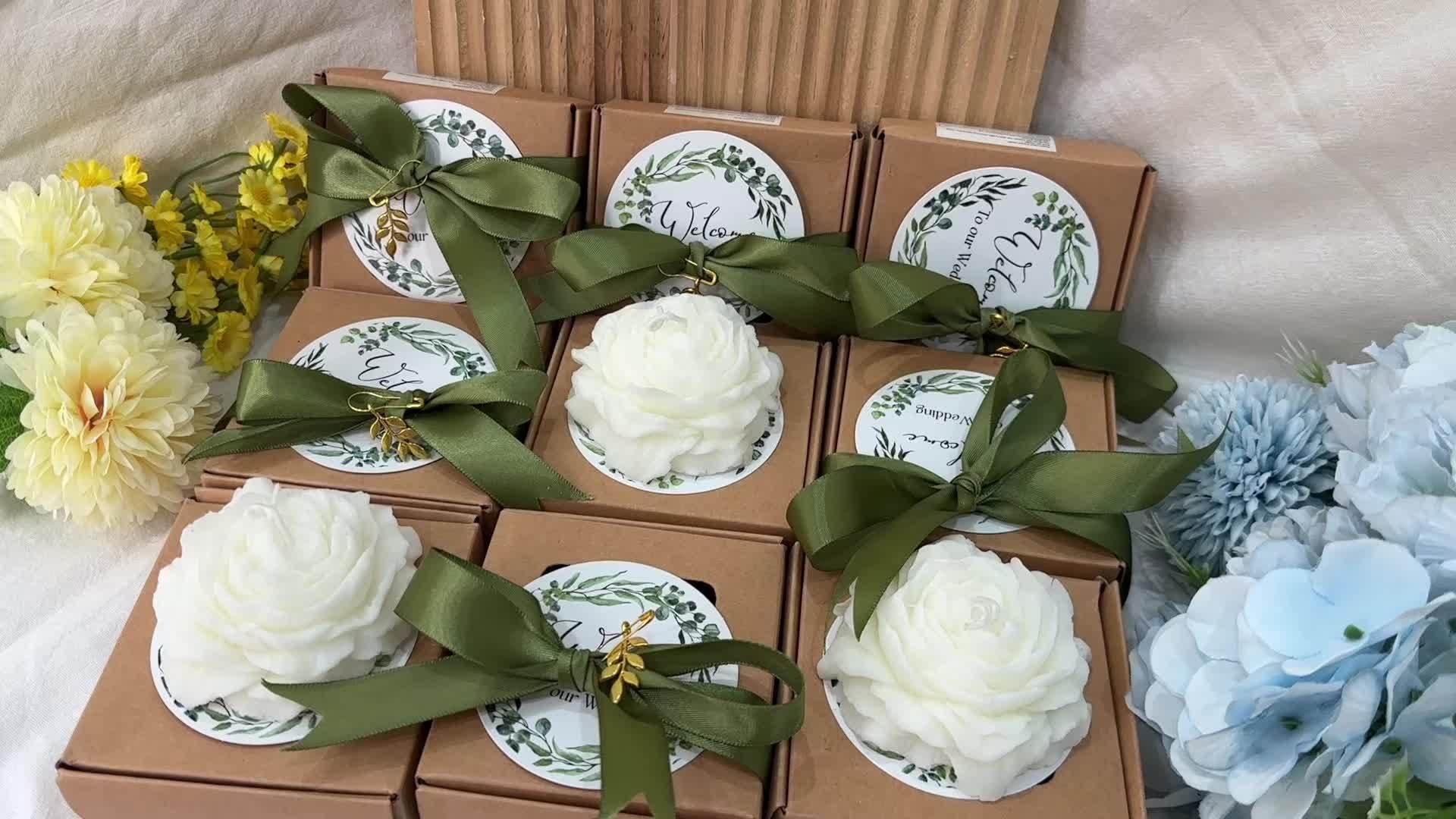 10/20 Sets Wedding Peony Candle Favors, Scented Peony Flower Candles With Thank You Cards And Leaf Pendant, Romantic Flower Design For Wedding Party Guest Gift, Bridal Shower Favors, Home Decor Candles House Of Avana
