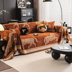 Luxurious Chenille Horse Design Sofa Cover Decor in Orange & Green topspet