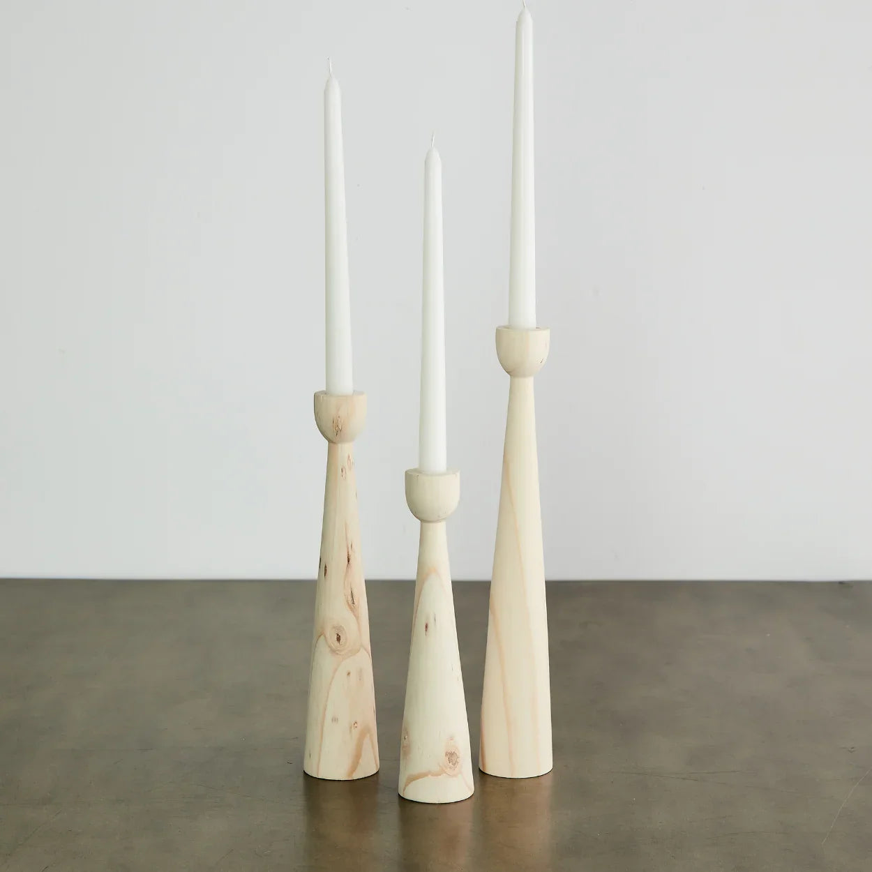 Tapered Candlestick Holder Pine Wood Cognac, Espresso, Natural Kanju Interiors