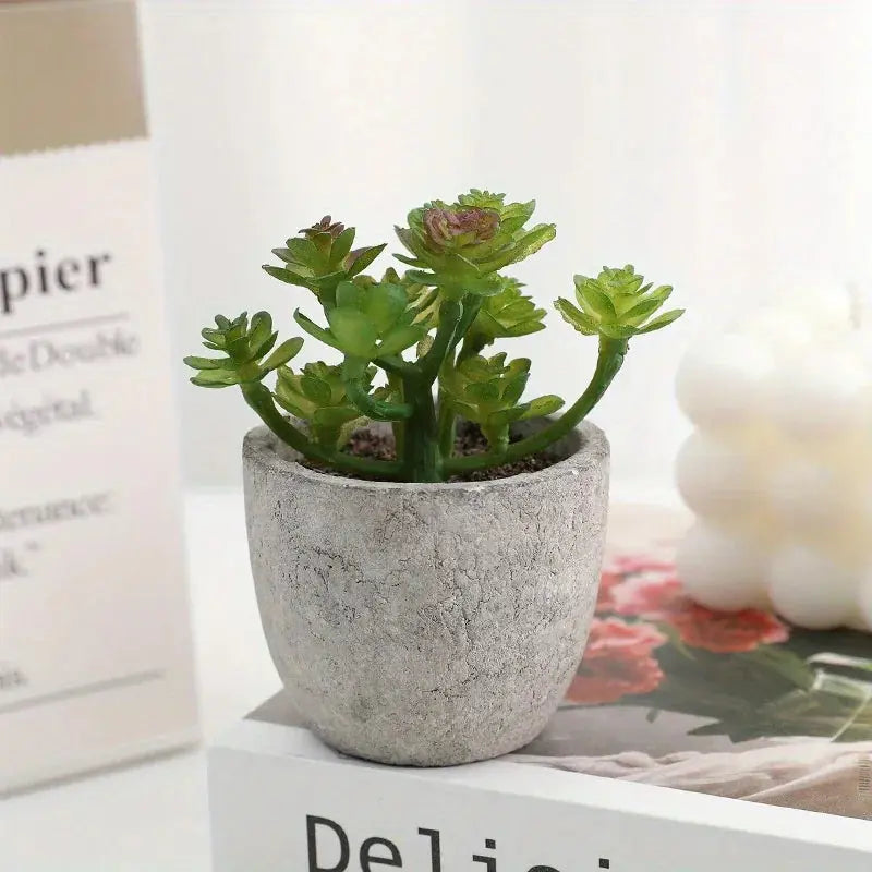 S Mini Artificial Succulent Set - Modern Plastic Faux Plants in Gray Concrete Pots for Home Decor,... - House Of Avana