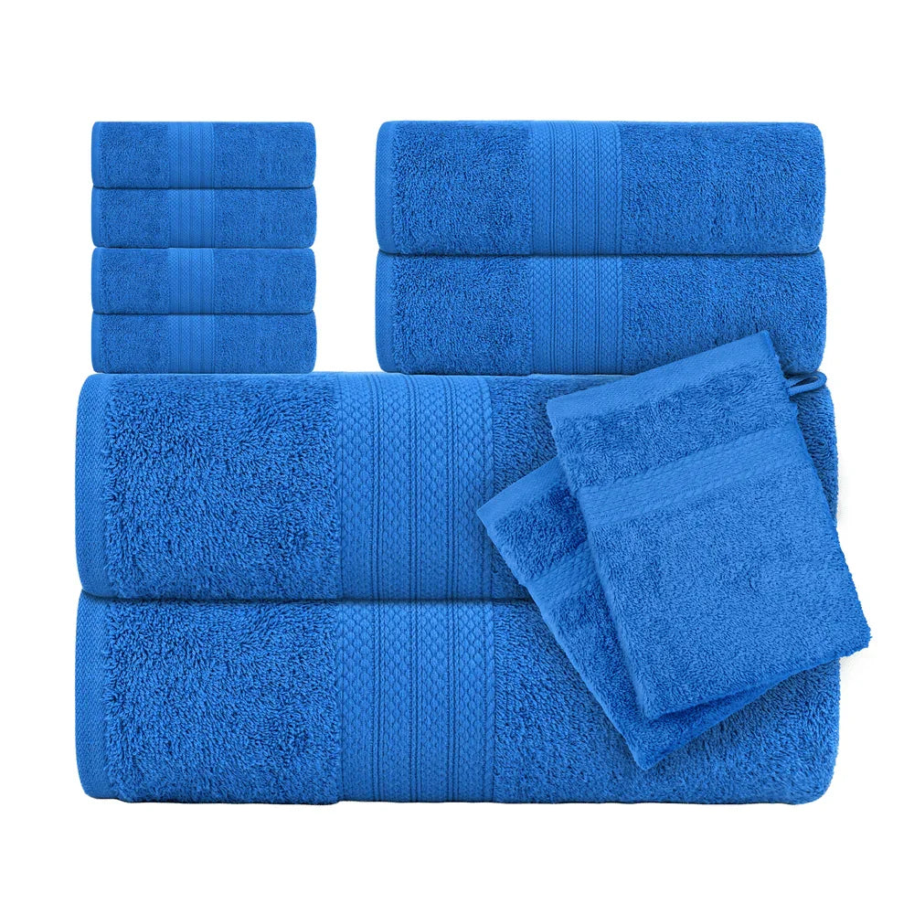 10pcs Luxury Towel Set Towel Bale Set 100% Cotton Ring Spun Cotton Highly Absorbent Towels Ideal for Everyday use | 2x Bath Towel 70x135 Cm | 2x Hand Towel 40x 80 Cm | 4x Face Towel 30x30 Cm | 2x Washing Gloves 16x21 cm House Of Avana