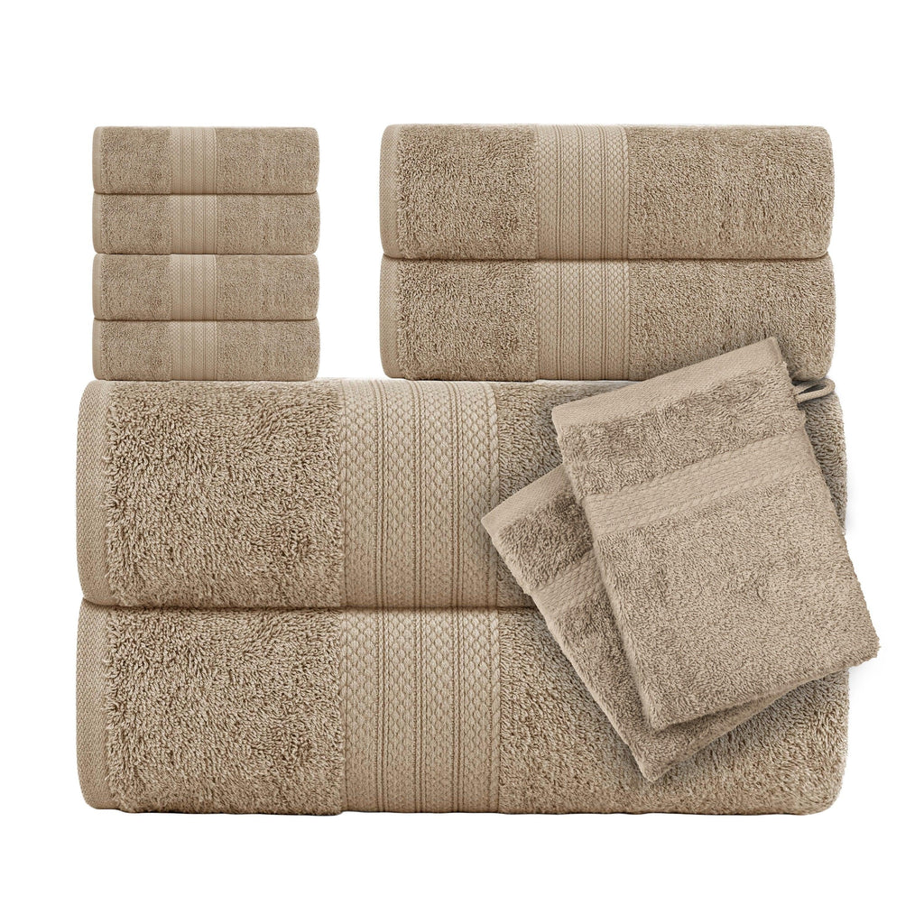 10pcs Luxury Towel Set Towel Bale Set 100% Cotton Ring Spun Cotton Highly Absorbent Towels Ideal for Everyday use | 2x Bath Towel 70x135 Cm | 2x Hand Towel 40x 80 Cm | 4x Face Towel 30x30 Cm | 2x Washing Gloves 16x21 cm House Of Avana
