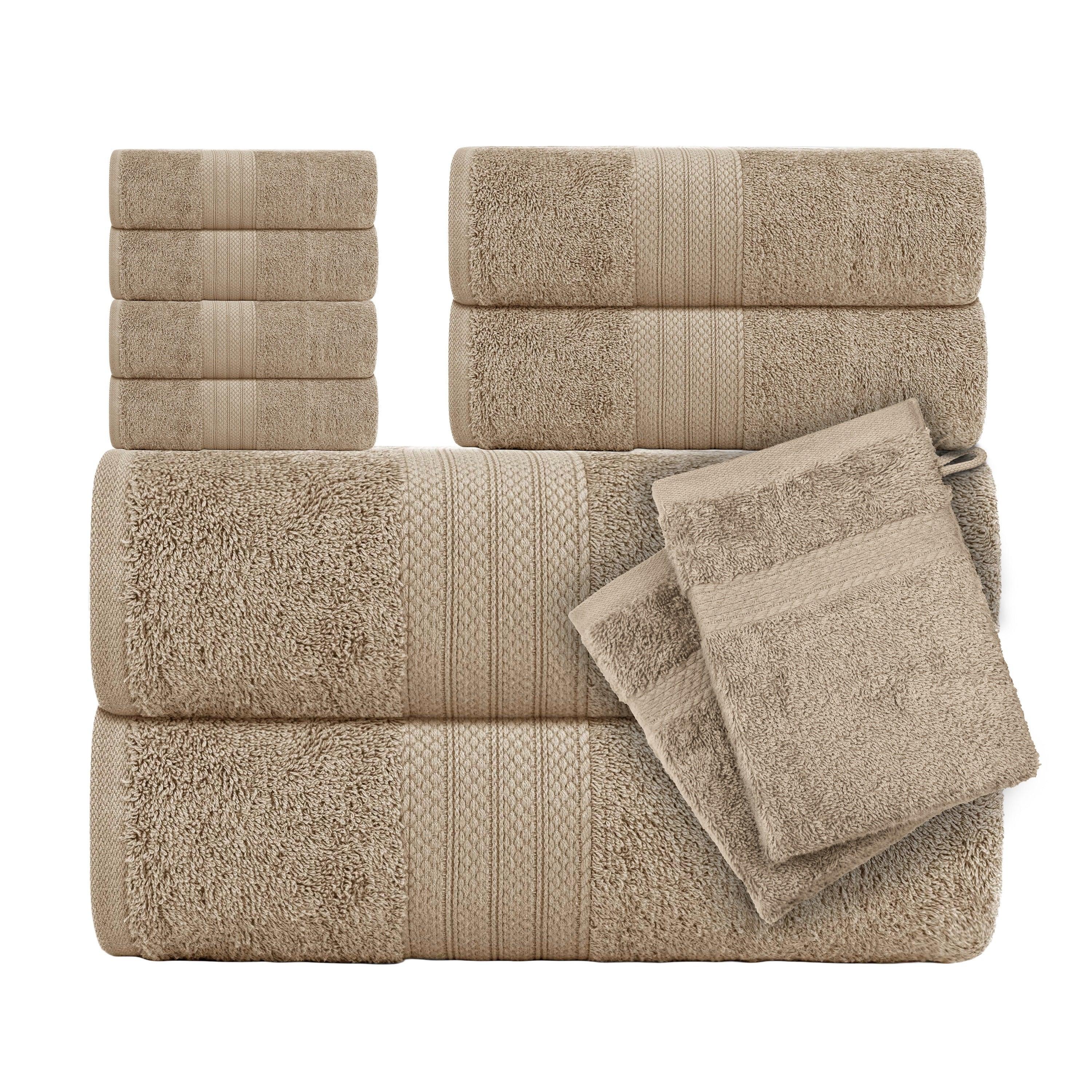 10pcs Luxury Towel Set Towel Bale Set 100% Cotton Ring Spun Cotton Highly Absorbent Towels Ideal for Everyday use | 2x Bath Towel 70x135 Cm | 2x Hand Towel 40x 80 Cm | 4x Face Towel 30x30 Cm | 2x Washing Gloves 16x21 cm House Of Avana