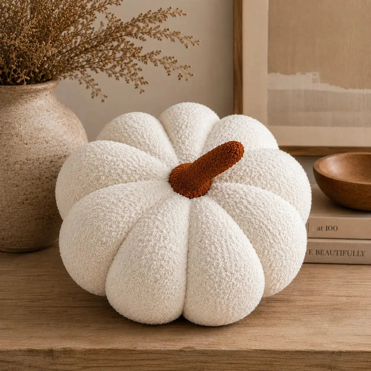 11” Jumbo Sherpa Ivory Pumpkin Pillow