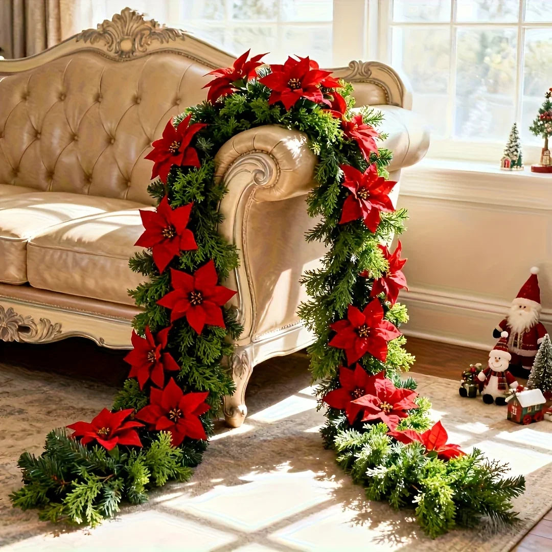 1pc Large Christmas Artificial Red Poinsettia Pine Branches, Realistic Vines and Home Decor for Indoor/Outdoor Holiday Decoration, Suitable for Various Festive Ornaments, Christmas Tree Decorations, Christmas Tree Ornaments House Of Avana