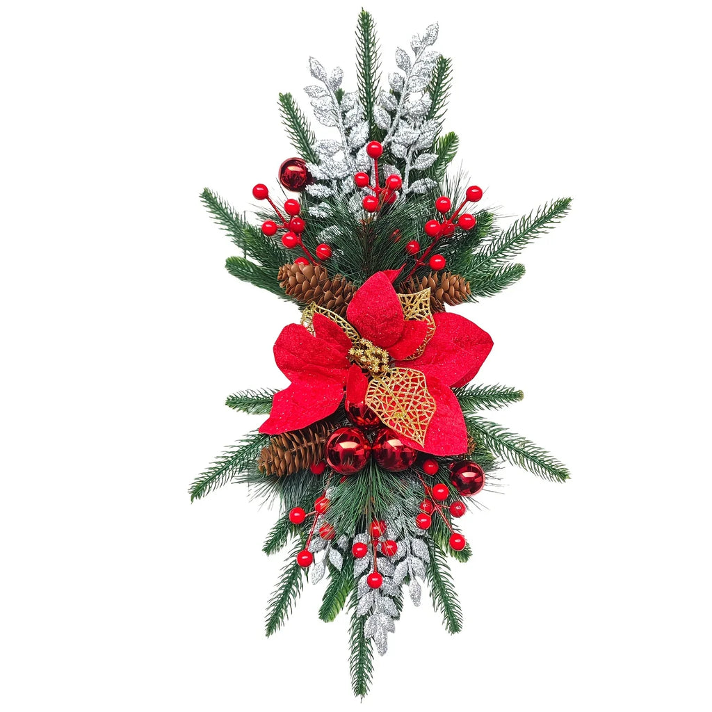 1-Pack 24-Inch Large Red & Christmas Garland with Poinsettias, Pine Cones, Berries & Bow - Stair Railing, Door, Wall Holiday Decorations - Plastic Faux Greenery Wreath for Xmas Tree-like Hanging (No Maintenance House Of Avana