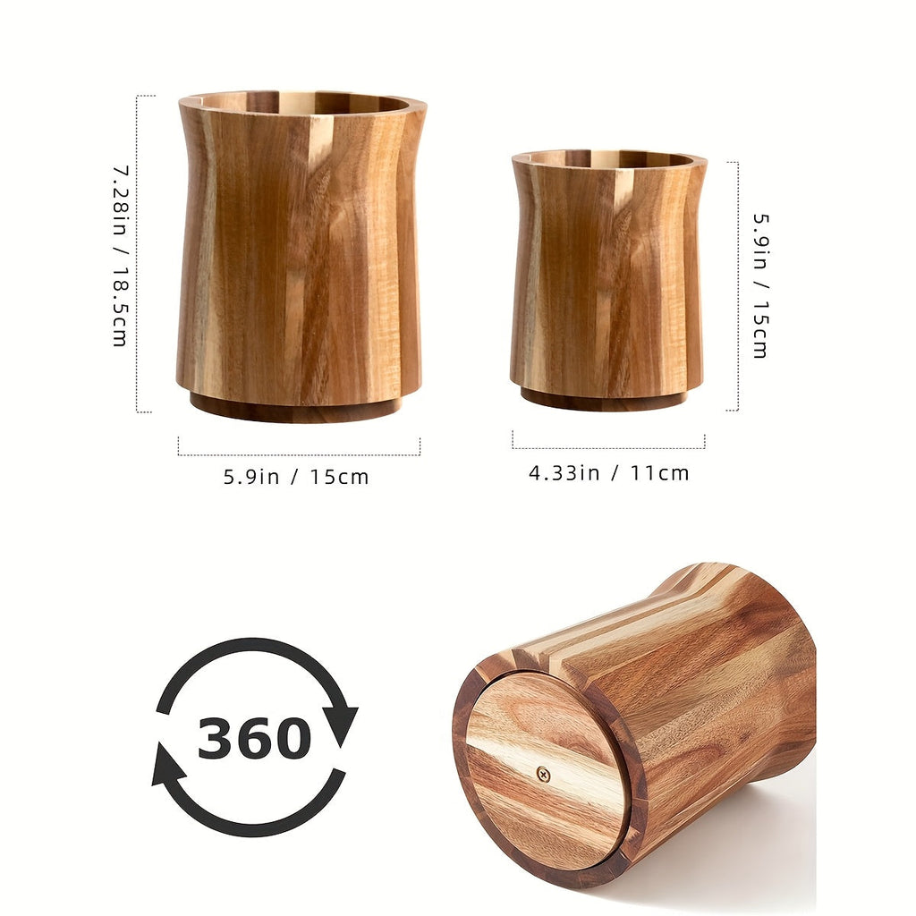 LEEAN Acacia Wood Utensil Holder - 360° Rotating Kitchen Organizer with 7.2in & 5.9in Compartments, Natural Wood Farmhouse Decor for Spatulas, Whisks & Cooking Tools, Wooden Kitchen Accessories, Modern Countertop, Sturdy Con House Of Avana