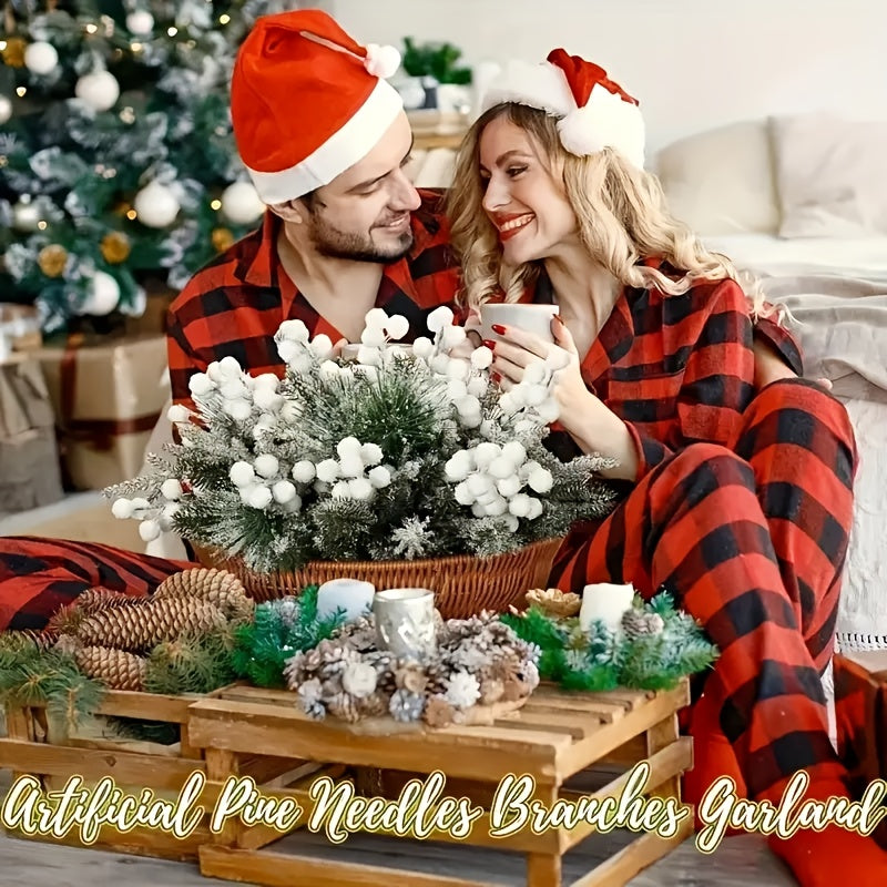 12/20pcs of Winter White Frost Artificial Berries And Cedar Branches - Perfect for Christmas Decorations, Suitable for DIY Wreaths/Christmas Trees, Home And Outdoor Festive Arrangements, Halloween, Thanksgiving. House Of Avana