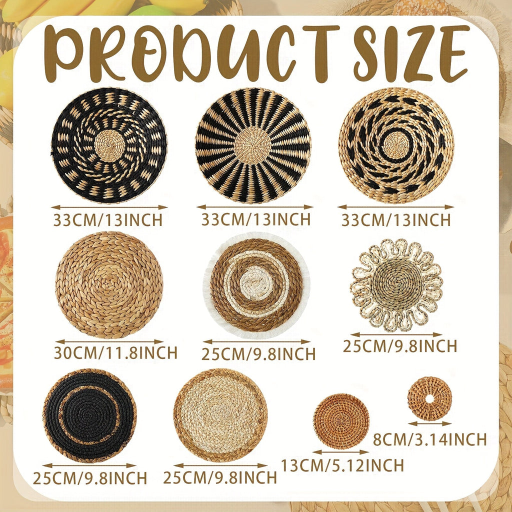 11pcs Boho Hanging Wall Basket Decor Handmade Woven Wicker Baskets Round Farmhouse Bulrush Art For Rustic Home Decorations Christmas Halloween Thanksgiving House Of Avana