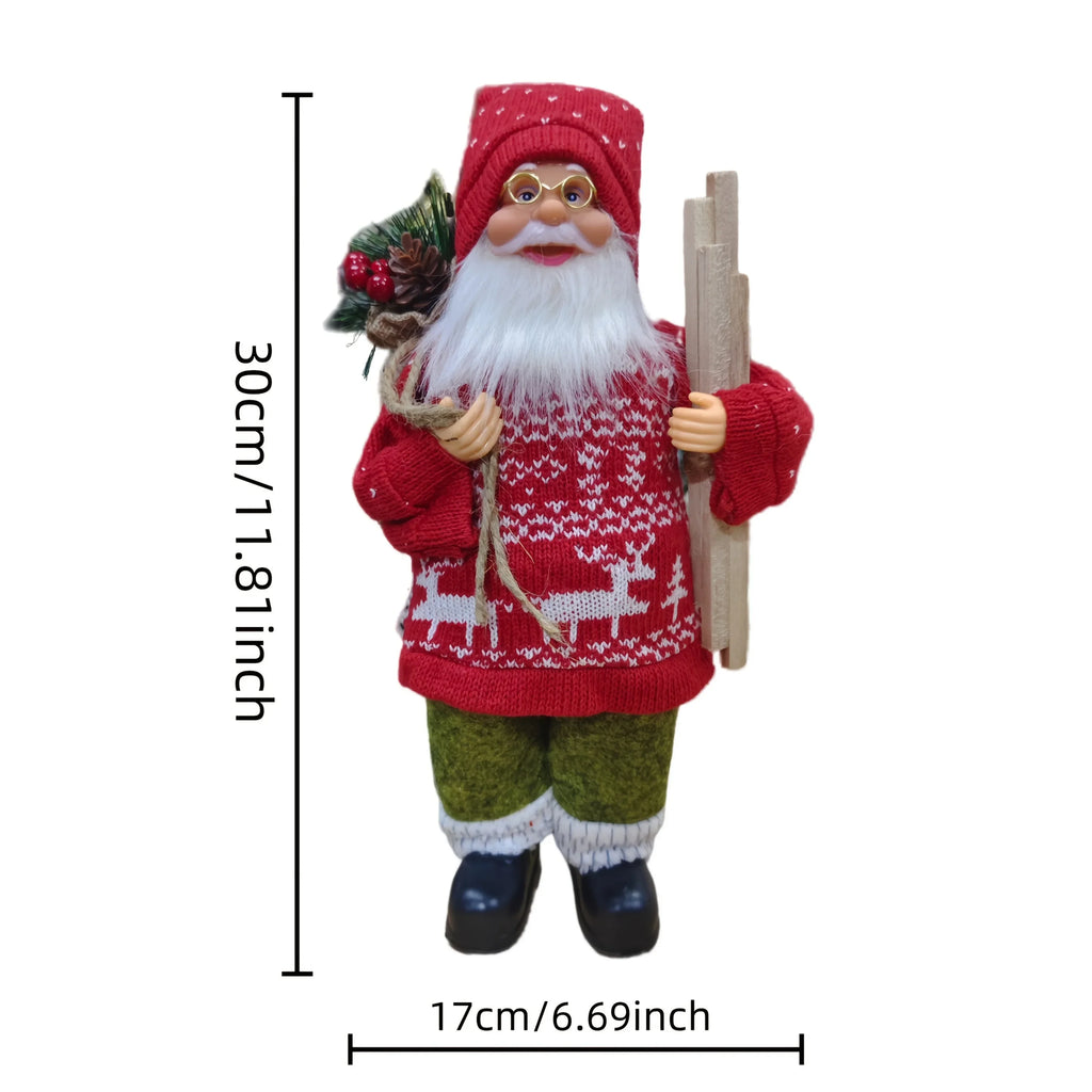 1pc Large 12-inch (30cm) Life-Size Collectible Santa Claus Doll with Expressive Eyes, Posable Arms & Sitting Base - Durable Plastic//Fabric Construction for Indoor Christmas Tree & Home Decorations, Year-Round Display - Ideal House Of Avana
