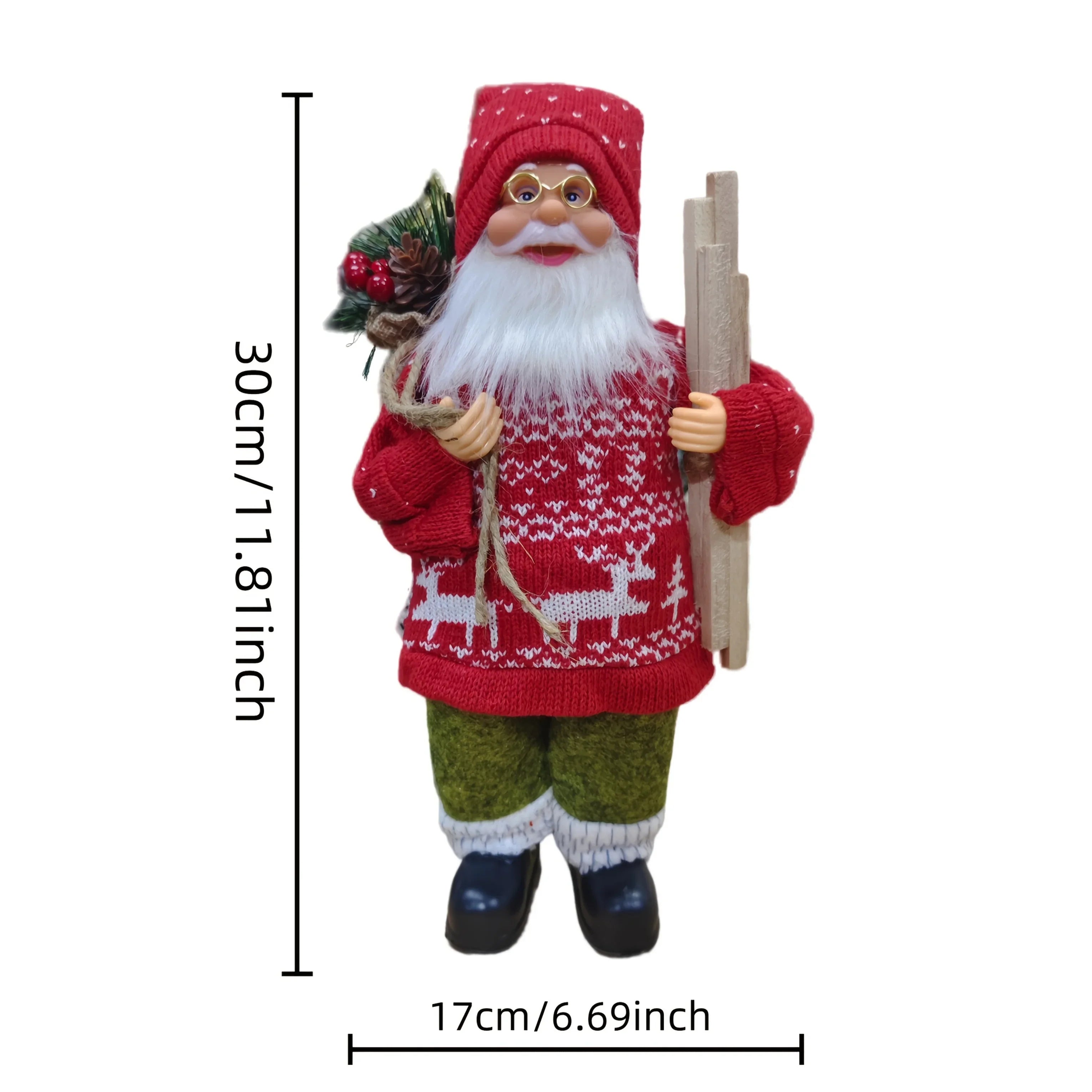 1pc Large 12-inch (30cm) Life-Size Collectible Santa Claus Doll with Expressive Eyes, Posable Arms & Sitting Base - Durable Plastic//Fabric Construction for Indoor Christmas Tree & Home Decorations, Year-Round Display - Ideal House Of Avana