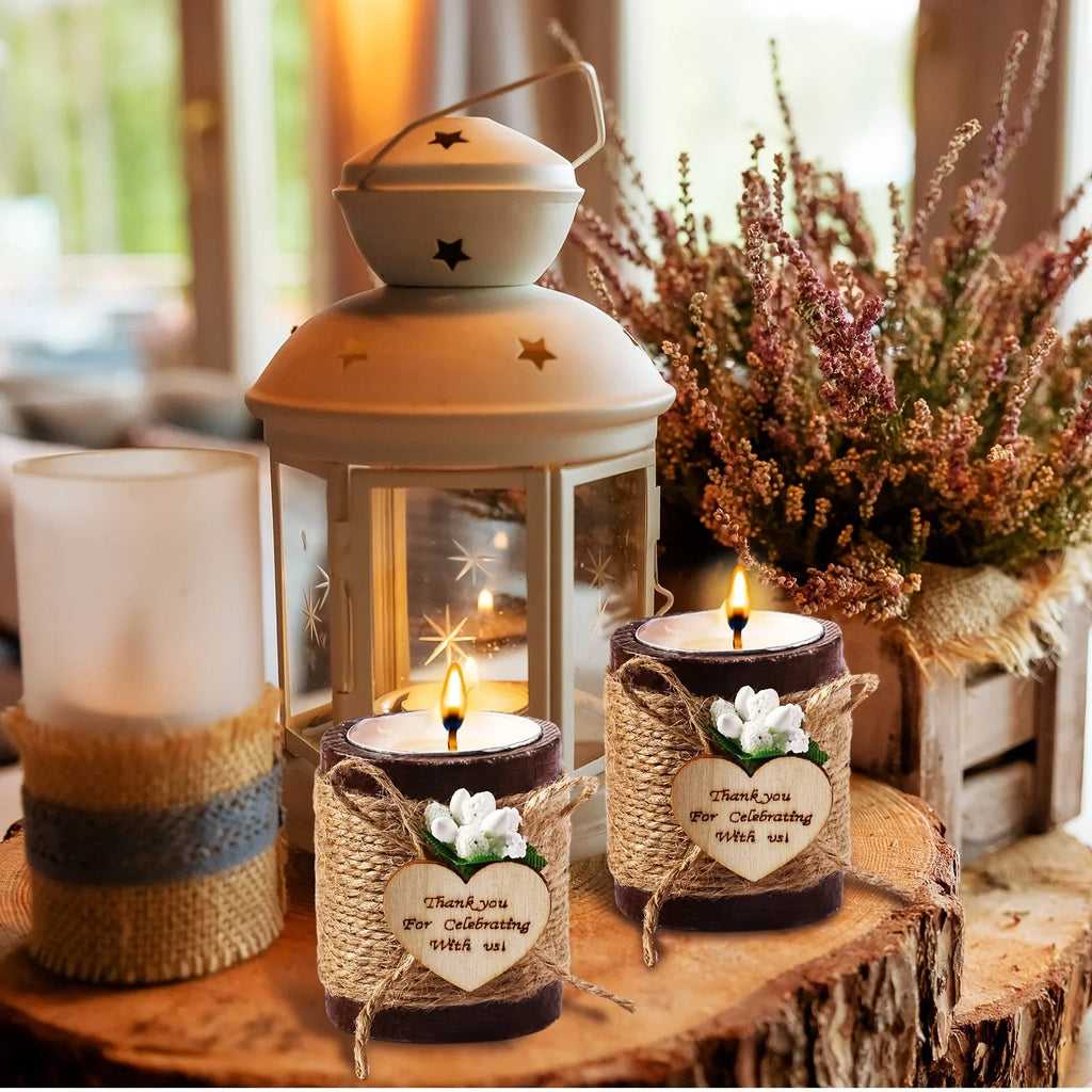 12pcs Wood Tealight Candle Holder Bridal Shower Tealight Holder Rustic Wooden Cylinder Candle Holders with Tea Lights Candles for Wedding Baby Shower Party Favors Gift Party Packs (Brown) - House Of Avana