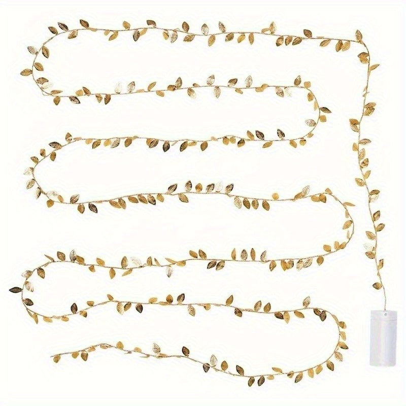 3m/30LED Golden Leaf Garland Fairy Lights, Warm White String Lighting, Battery Operated (2x Not Included), Elegant Decoration for Home, Christmas, Thanksgiving, Table, Weddings, Artificial Plant Decor - No Feathers, No Batter House Of Avana