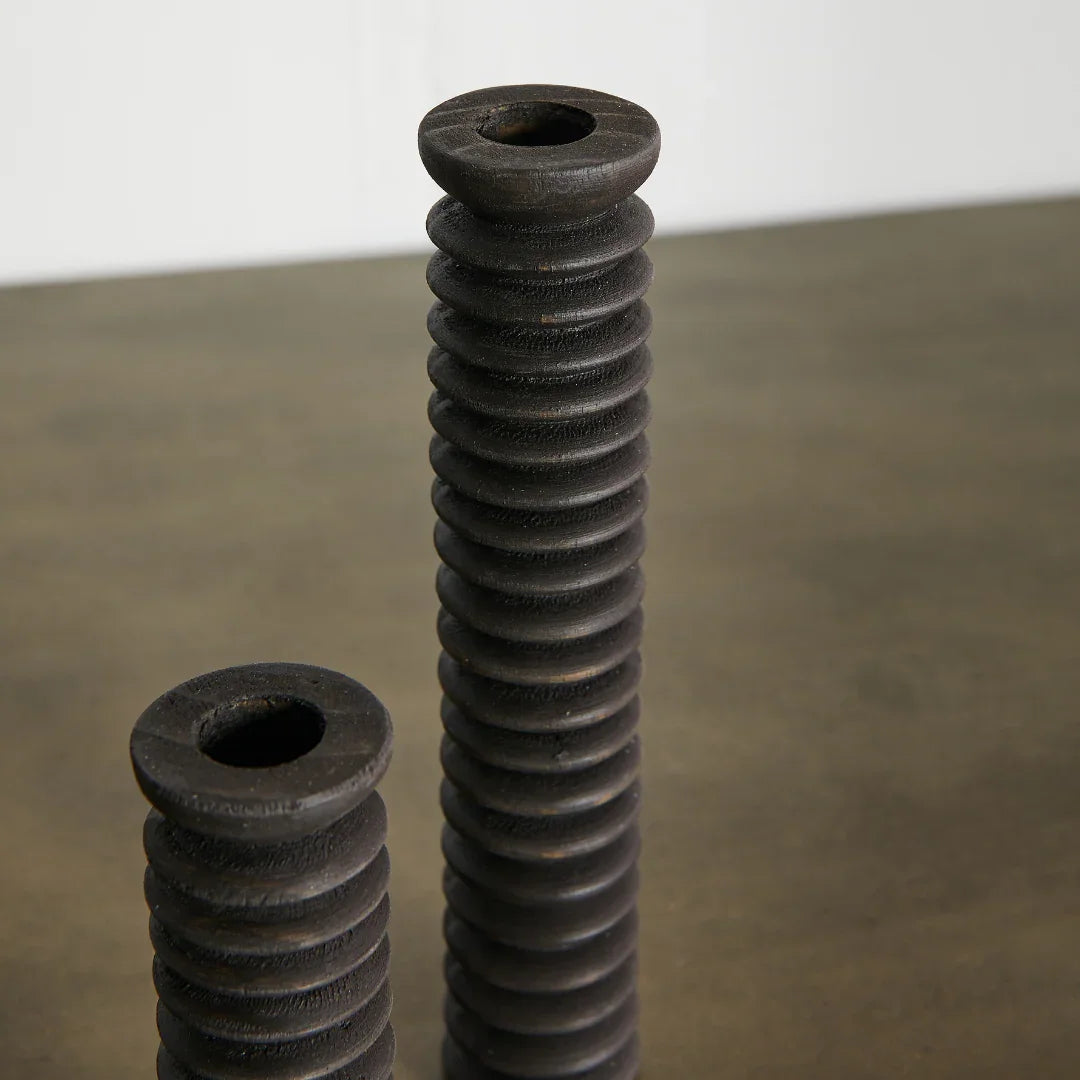 Spiral Pine Modern Wood Candle Candlestick Holder Kanju Interiors