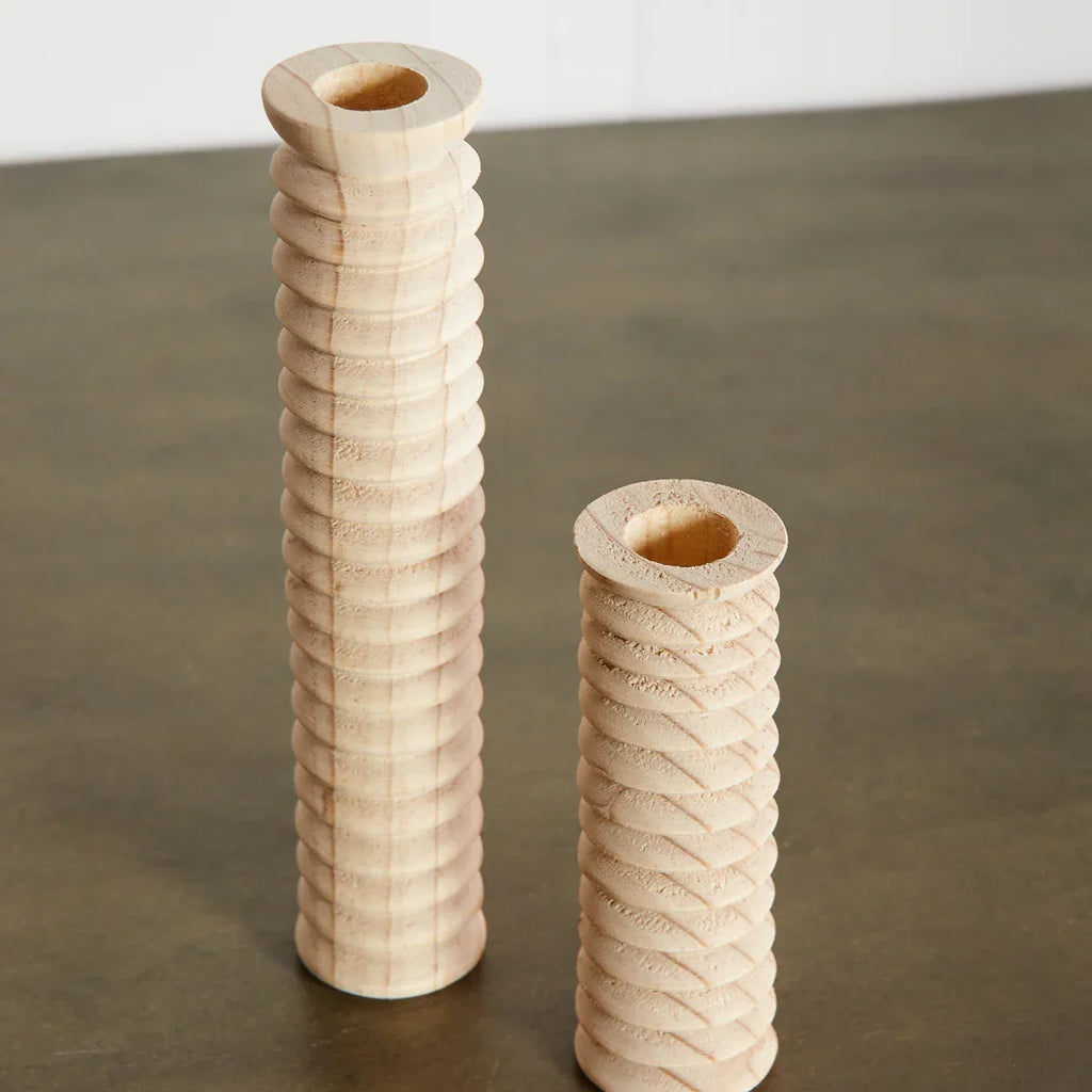 Spiral Pine Modern Wood Candle Candlestick Holder Kanju Interiors