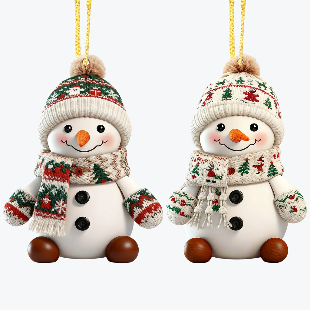 2pcs Snowman Christmas Tree Ornaments - Festive Snowman with Red & Scarf, Brown Eyes, Buttons - Artificial Wood Hanging Decor for Indoor/Outdoor Holiday, Christmas Tree Decorations, Christmas Decorations, Durable Holiday Deco House Of Avana