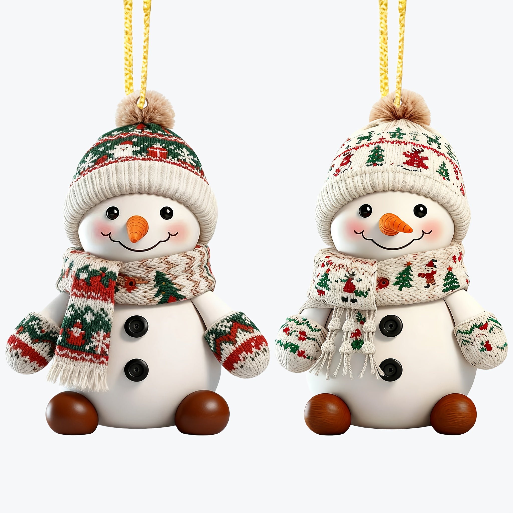 2pcs Snowman Christmas Tree Ornaments - Festive Snowman with Red & Scarf, Brown Eyes, Buttons - Artificial Wood Hanging Decor for Indoor/Outdoor Holiday, Christmas Tree Decorations, Christmas Decorations, Durable Holiday Deco House Of Avana