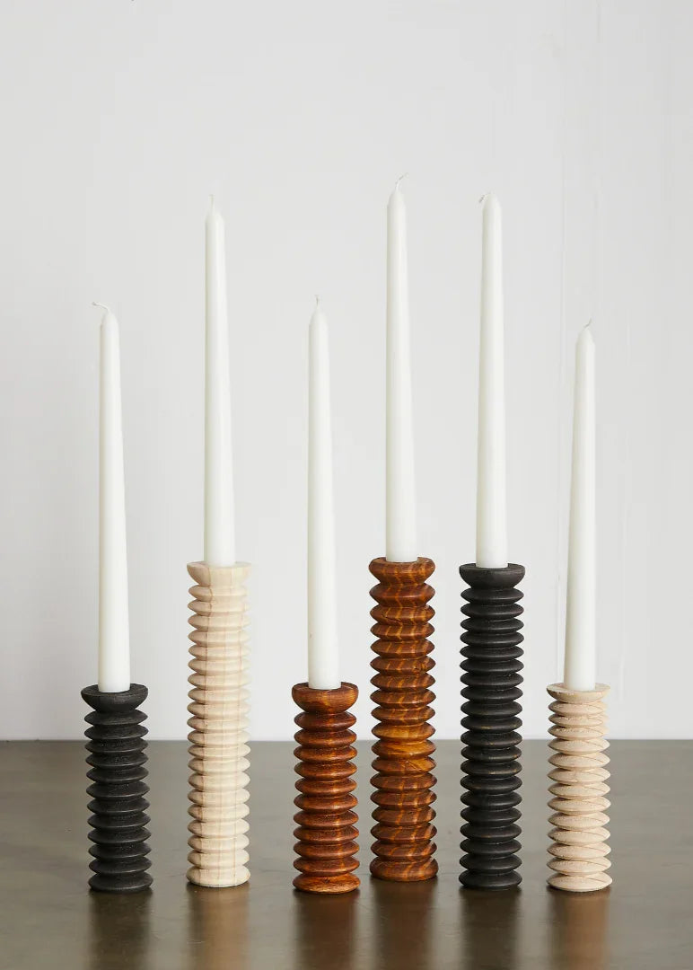 Spiral Pine Modern Wood Candle Candlestick Holder Kanju Interiors