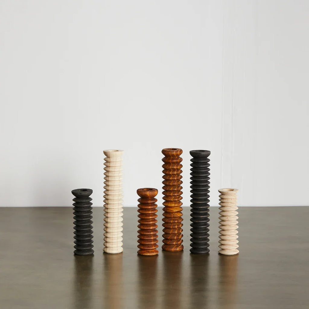 Spiral Pine Modern Wood Candle Candlestick Holder Kanju Interiors