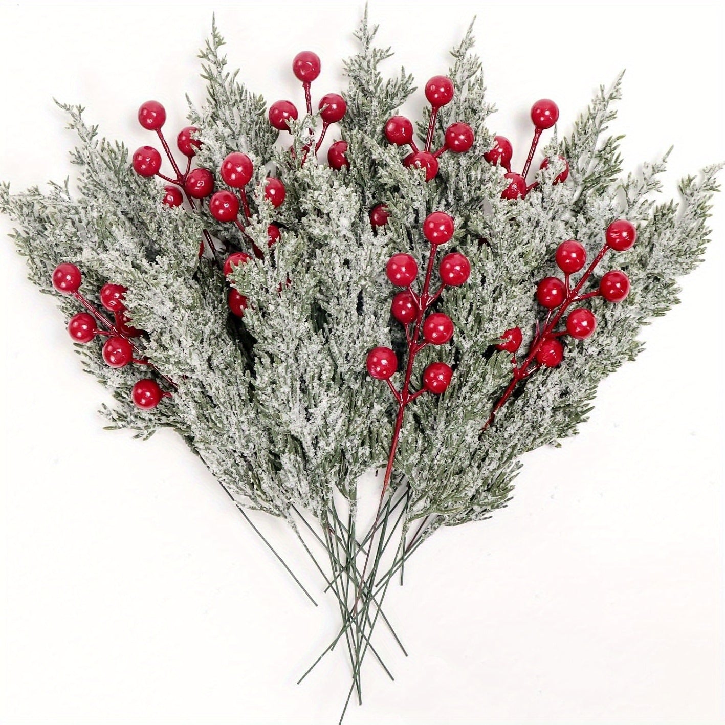 SHARKBEE 18pcs Artificial Pine Branches with Red Berry Picks 27.94cm Winter Christmas Greenery Fake Juniper Leaves Norfolk Pine Stems Needles for Craft Wreath Garland Vase House Of Avana