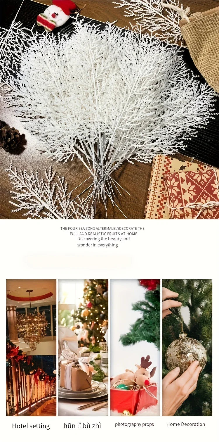12pcs Artificial Pine Branches & Cedar Picks - Realistic White Faux Flowers for Christmas Decor, DIY Wreaths, and Home Decoration, Perfect for Holiday Tabletop Arrangements, Christmas Decorations, Best for Christmas, Christma House Of Avana