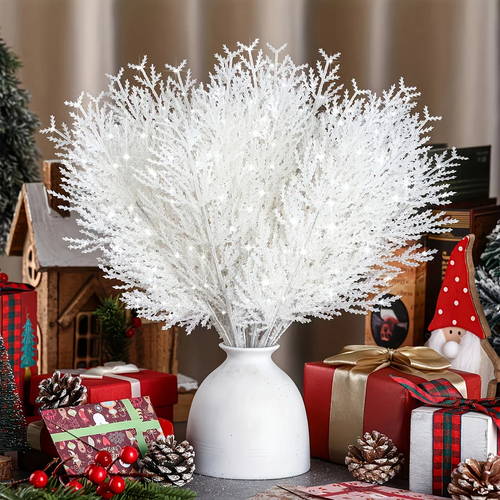 12pcs Artificial Pine Branches & Cedar Picks - Realistic White Faux Flowers for Christmas Decor, DIY Wreaths, and Home Decoration, Perfect for Holiday Tabletop Arrangements, Christmas Decorations, Best for Christmas, Christma House Of Avana