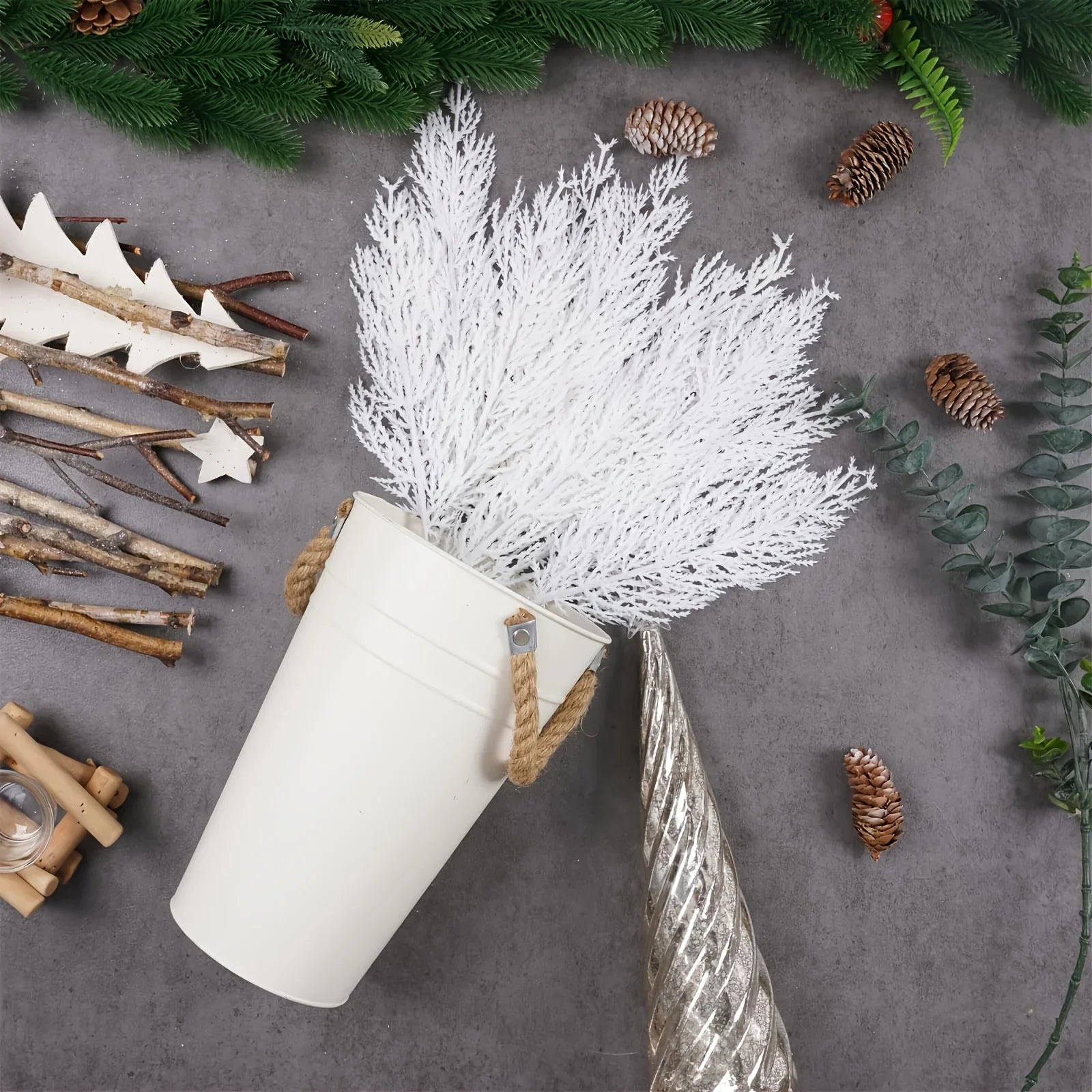 12pcs Artificial Pine Branches & Cedar Picks - Realistic White Faux Flowers for Christmas Decor, DIY Wreaths, and Home Decoration, Perfect for Holiday Tabletop Arrangements, Christmas Decorations, Best for Christmas, Christma House Of Avana