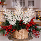 12pcs Artificial Pine Branches & Cedar Picks - Realistic White Faux Flowers for Christmas Decor, DIY Wreaths, and Home Decoration, Perfect for Holiday Tabletop Arrangements, Christmas Decorations, Best for Christmas, Christma House Of Avana