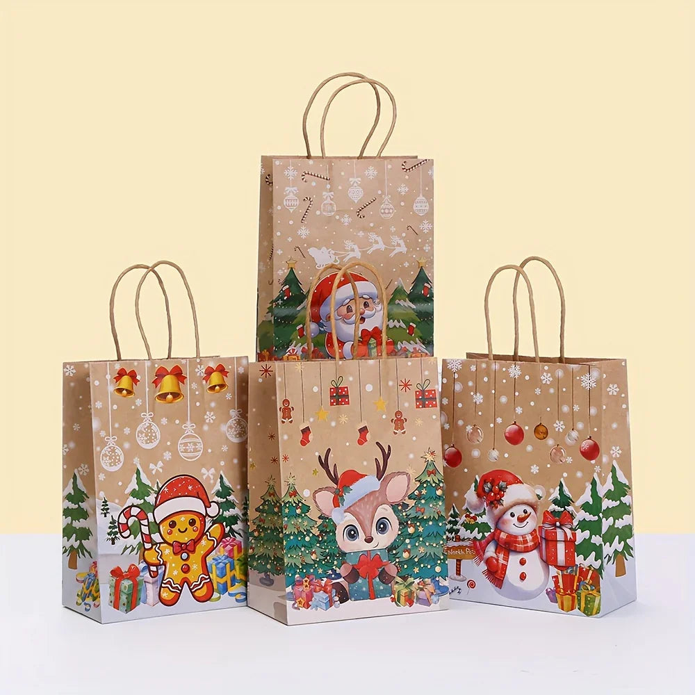 12pcs Christmas Theme Gift Wrapping Bags Set, Kraft Paper Party Favor Tote Bag with Santa Claus, Cookie for Man, Snowman & Reindeer Designs, Material for Holiday Presents, Gift Bags Christmas, Christmas Gift Bags Bulk, Boxes House Of Avana
