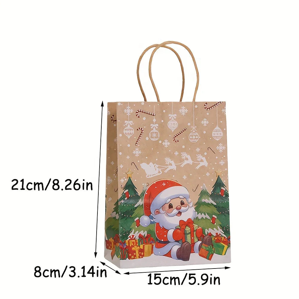 12pcs Christmas Theme Gift Wrapping Bags Set, Kraft Paper Party Favor Tote Bag with Santa Claus, Cookie for Man, Snowman & Reindeer Designs, Material for Holiday Presents, Gift Bags Christmas, Christmas Gift Bags Bulk, Boxes House Of Avana