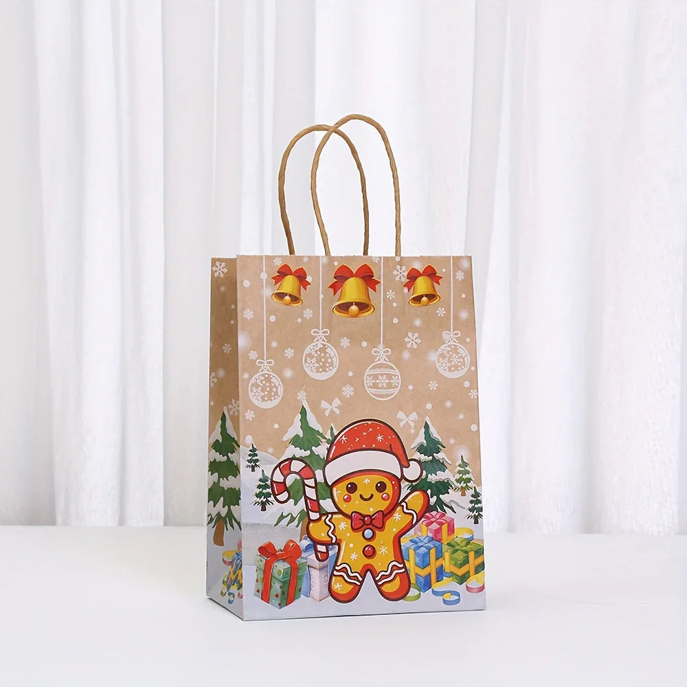 12pcs Christmas Theme Gift Wrapping Bags Set, Kraft Paper Party Favor Tote Bag with Santa Claus, Cookie for Man, Snowman & Reindeer Designs, Material for Holiday Presents, Gift Bags Christmas, Christmas Gift Bags Bulk, Boxes House Of Avana