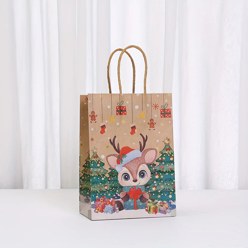 12pcs Christmas Theme Gift Wrapping Bags Set, Kraft Paper Party Favor Tote Bag with Santa Claus, Cookie for Man, Snowman & Reindeer Designs, Material for Holiday Presents, Gift Bags Christmas, Christmas Gift Bags Bulk, Boxes House Of Avana