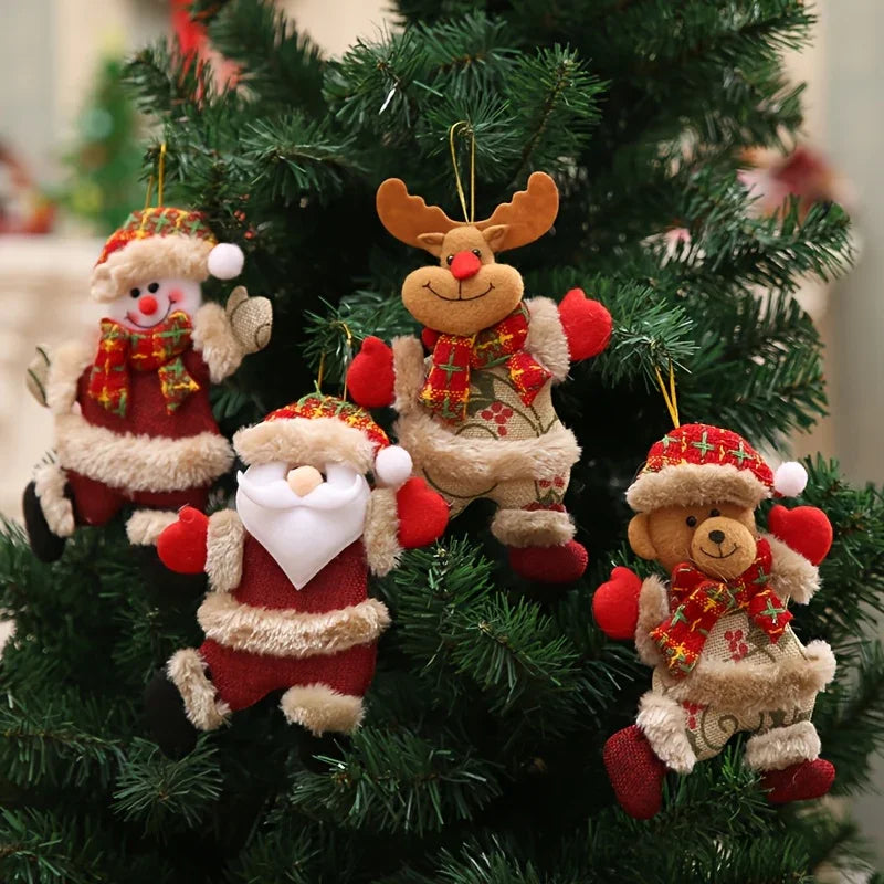 12pcs Festive Christmas Tree Ornaments - Santa, Snowman, Reindeer & Bear Figures with Red & White Scarves, Golden Balls & Red Bows - Perfect for Holiday Decor, Christmas Decorations House Of Avana